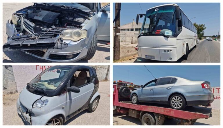Σύγκρουση δύο αυτοκινήτων με λεωφορείο στον Επαρχιακό – Μόνο υλικές ζημιές