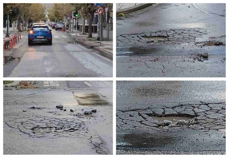 Βομβαρδισμένο τοπίο στα φανάρια της Ελ. Βενιζέλου – Ζημιές στο οδόστρωμα μετά τις έντονες βροχοπτώσεις